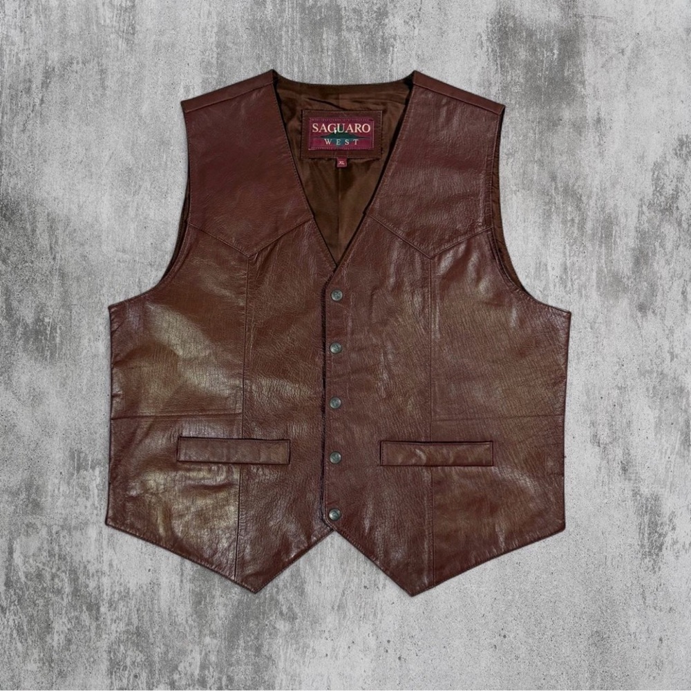 Saguaro West Genuine Leather Vest Western Button Brown Men's XL